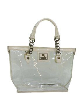 Authentic BURBERRY Blue Label Shoulder Bag Vinyl Clear White gold